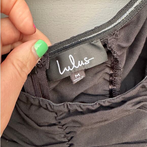 Lulus size M Confidence Is Key Black Ruched Bodycon Dress Puff Sleeves - Picture 3 of 10